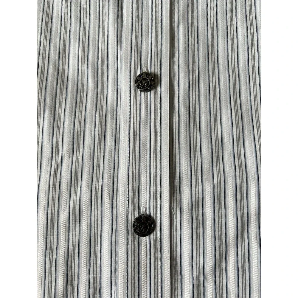 7 Diamonds Mens XXL Long Sleeve Button Down Shirt Striped Embroidered White Blue